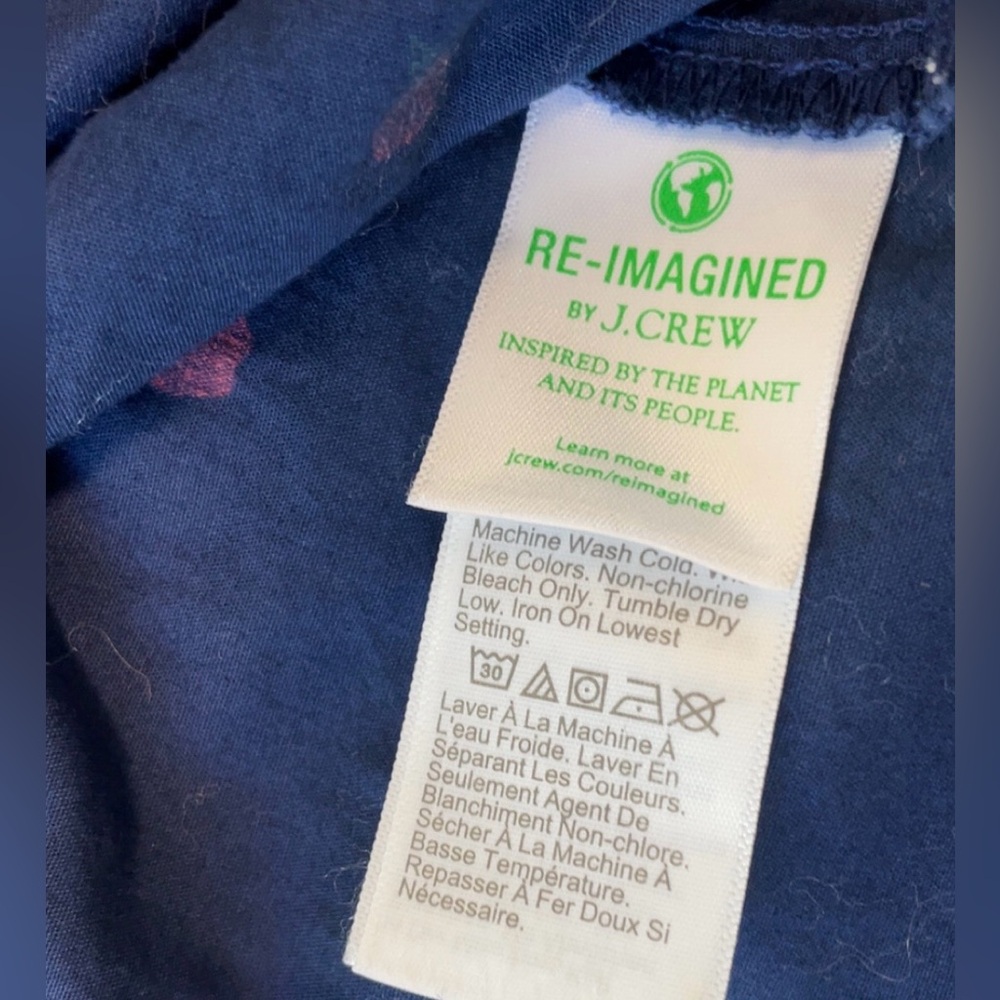 J. Crew Navy Poplin Shirt with Apple Print L - Picture 5 of 8